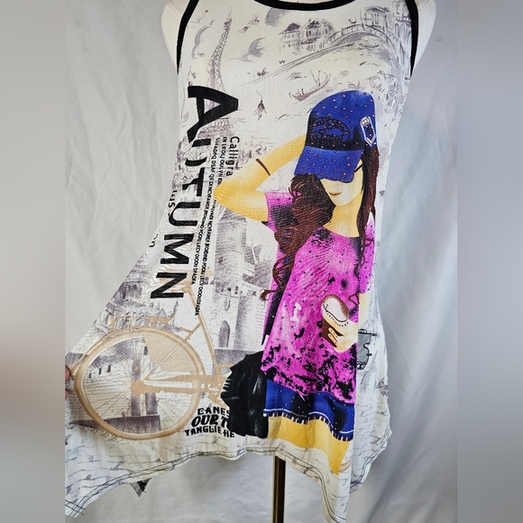 NWT Beautiful Silk Blend Pop Art All over Graphic Asian/Japanese Womens Tank Top - Picture 2 of 7